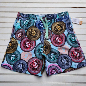 NWT BAROQUE GOLD COIN DRAWSTRING LINED SWIM BOARD Trunks SHORTS Blue SIZE L